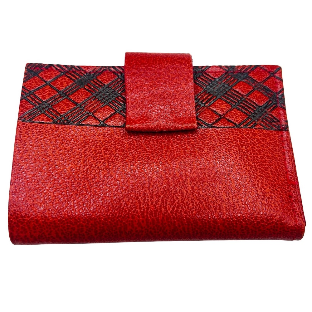 Cameo Pigskin Vintage Leather Trifold‎ Wallet Etched Plaid NOS Cottagecore